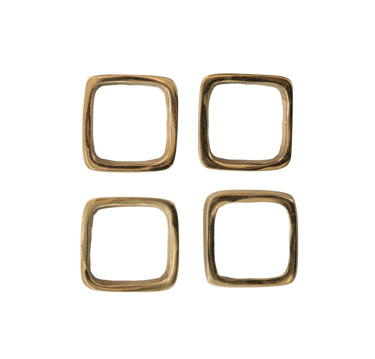 Hello Honey® Brass Finished Square Metal Napkin Rings with Leather Tie Set